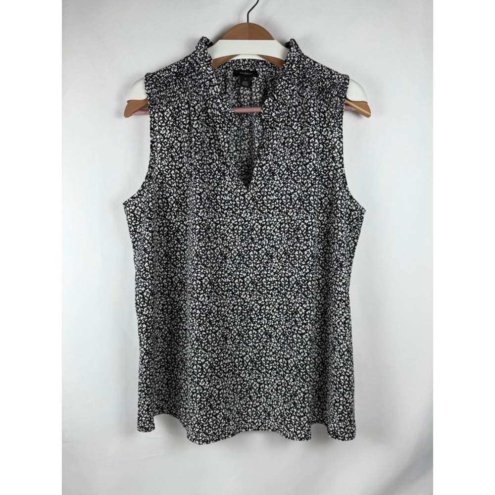 Women's Halogen Sleeveless Blouse Black/White Floral Print Size XL